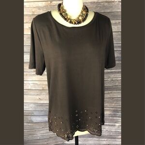 Brown Faux Suede Embellished Top